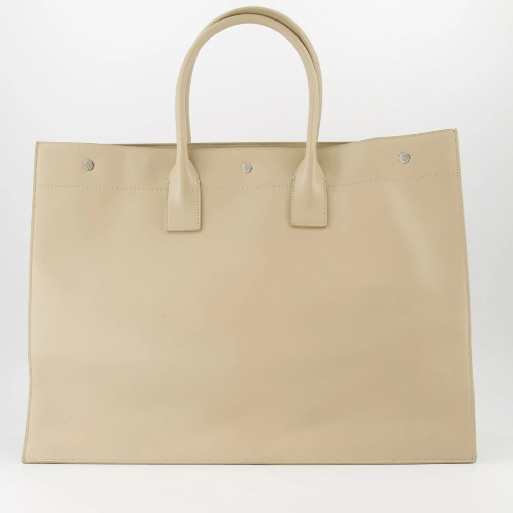 Saint Laurent Leren Tote Tas met Drukknoopsluiting Beige Heren