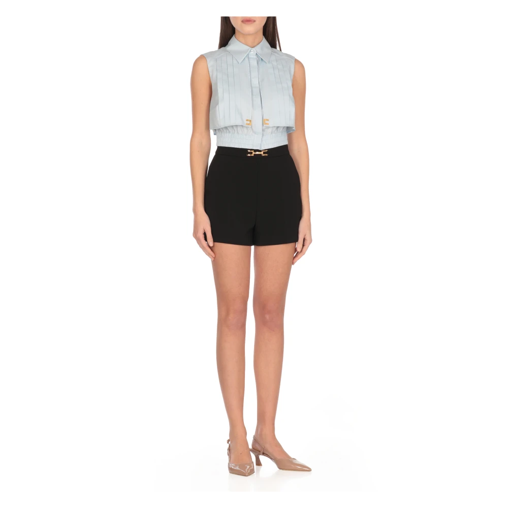Elisabetta Franchi Lichtblauwe Mouwloze Katoenen Crop Top Blue Dames