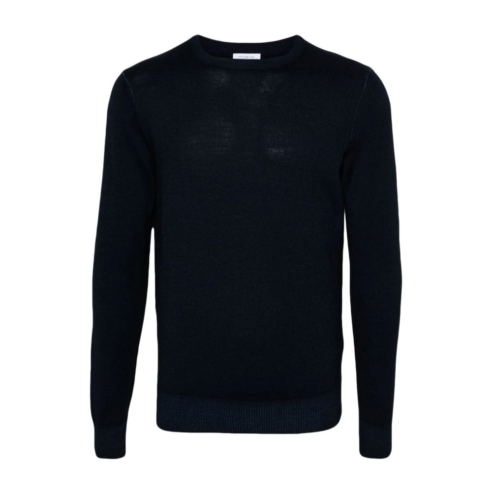 Malo Blauwe Wol Crew Neck Sweater Blue Heren