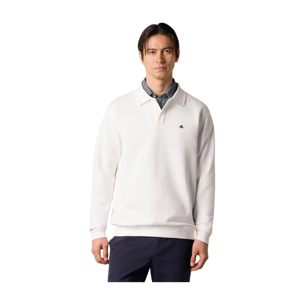 Brooks Brothers Men's White Cotton Polo Sweatshirt - Sweatshirts - S - Sweatshirts & Hoodies