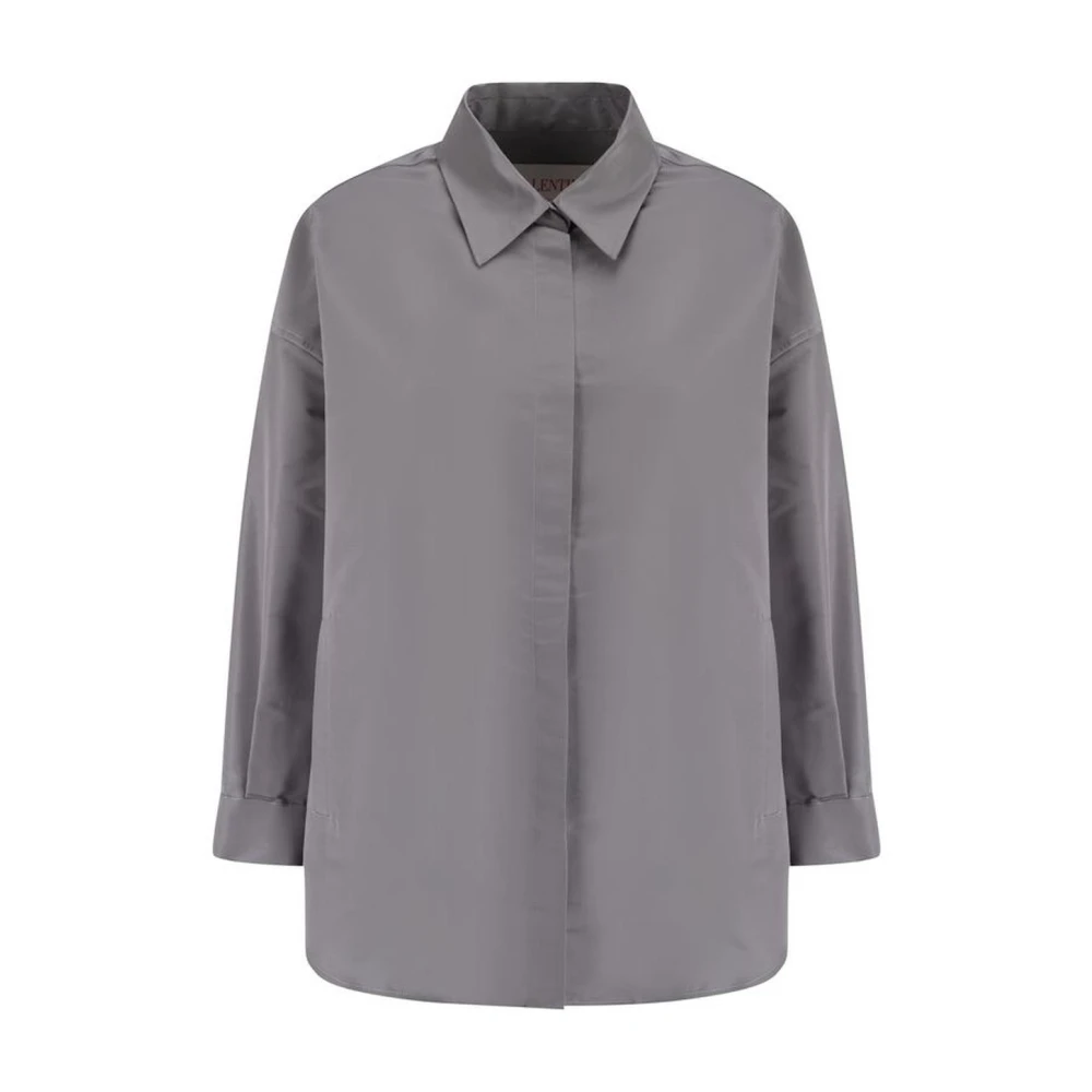 Valentino Zijden jack met klassieke kraag en verborgen drukknoopsluiting Gray Dames