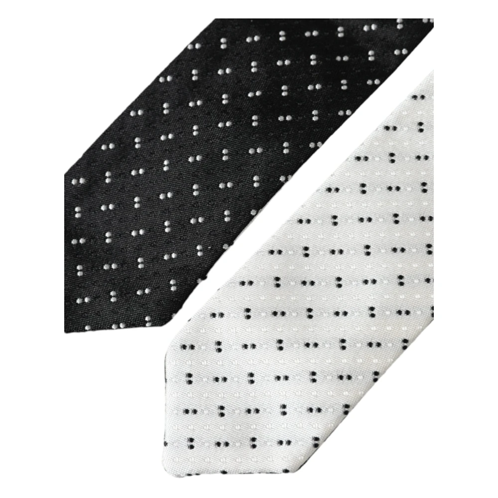 Dolce & Gabbana Zwart Wit Patroon Verstelbare Stropdas White Heren