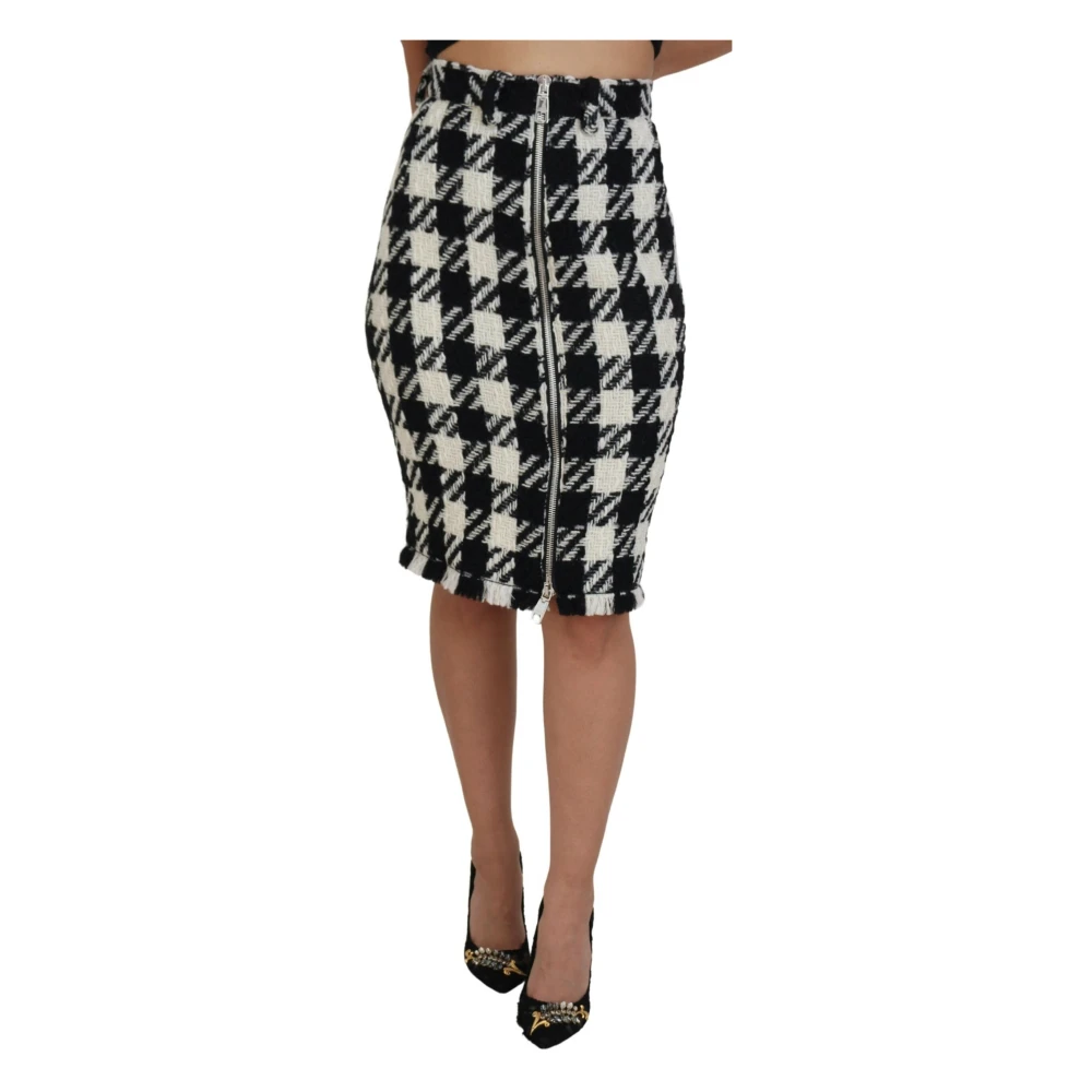Dolce & Gabbana Houndstooth High Waist Pencil Skirt Black Dames