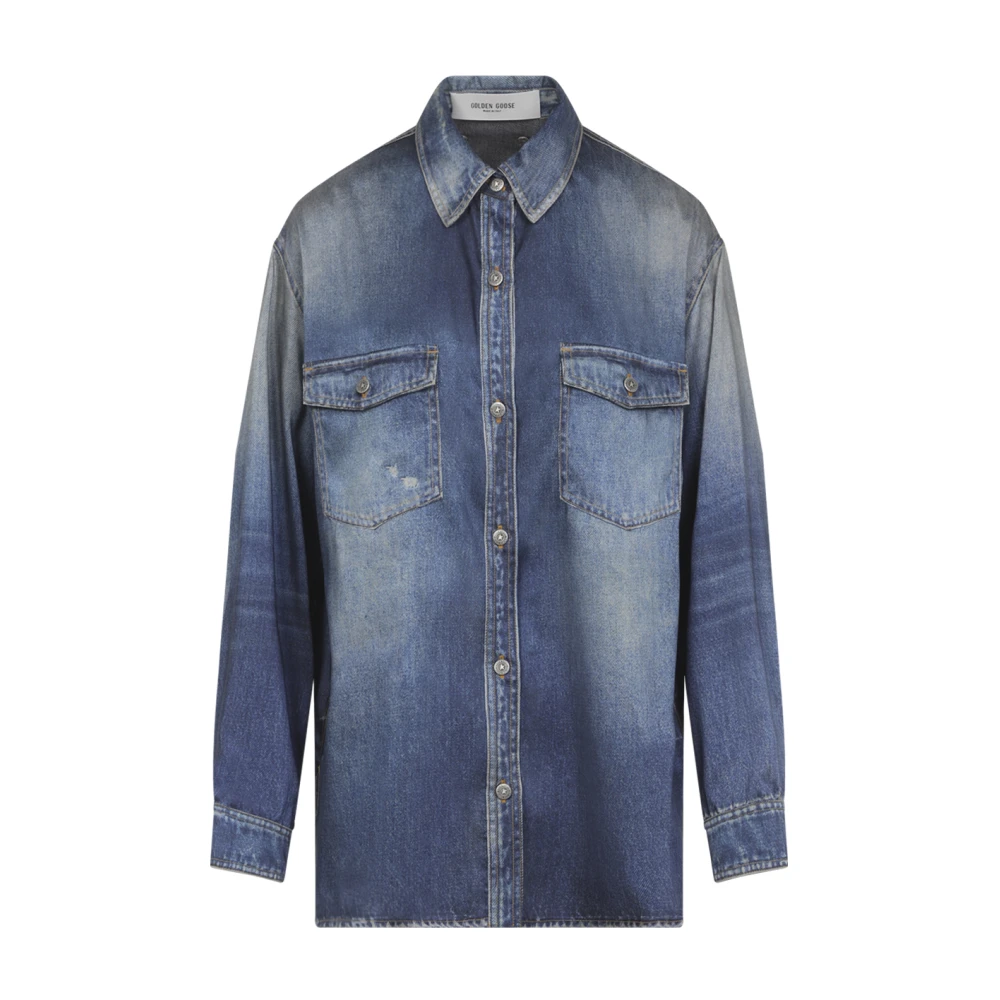 Golden Goose Women's Blue Patty Over Shirt Archive Denim Print - Shirts - Xs - Blouses & Shirts