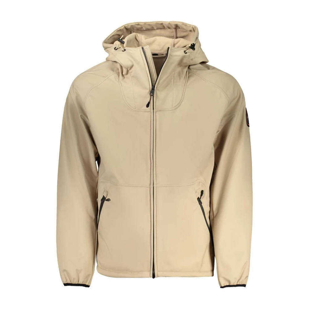 Napapijri Contrast Logo Hooded Polyester Jas Beige Heren