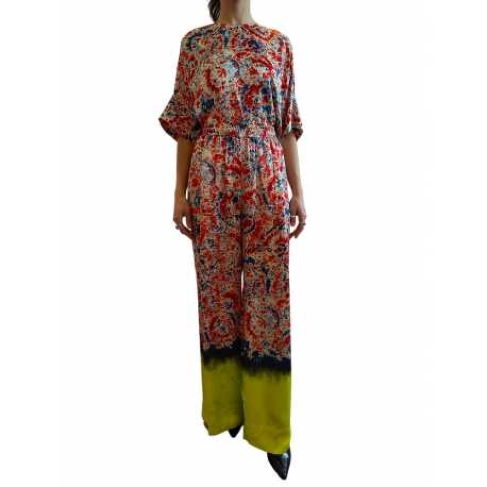 Essentiel Antwerp Wijde Oranje Print Broek Blauwe Bloemen Limoncello Patch Multicolor Dames