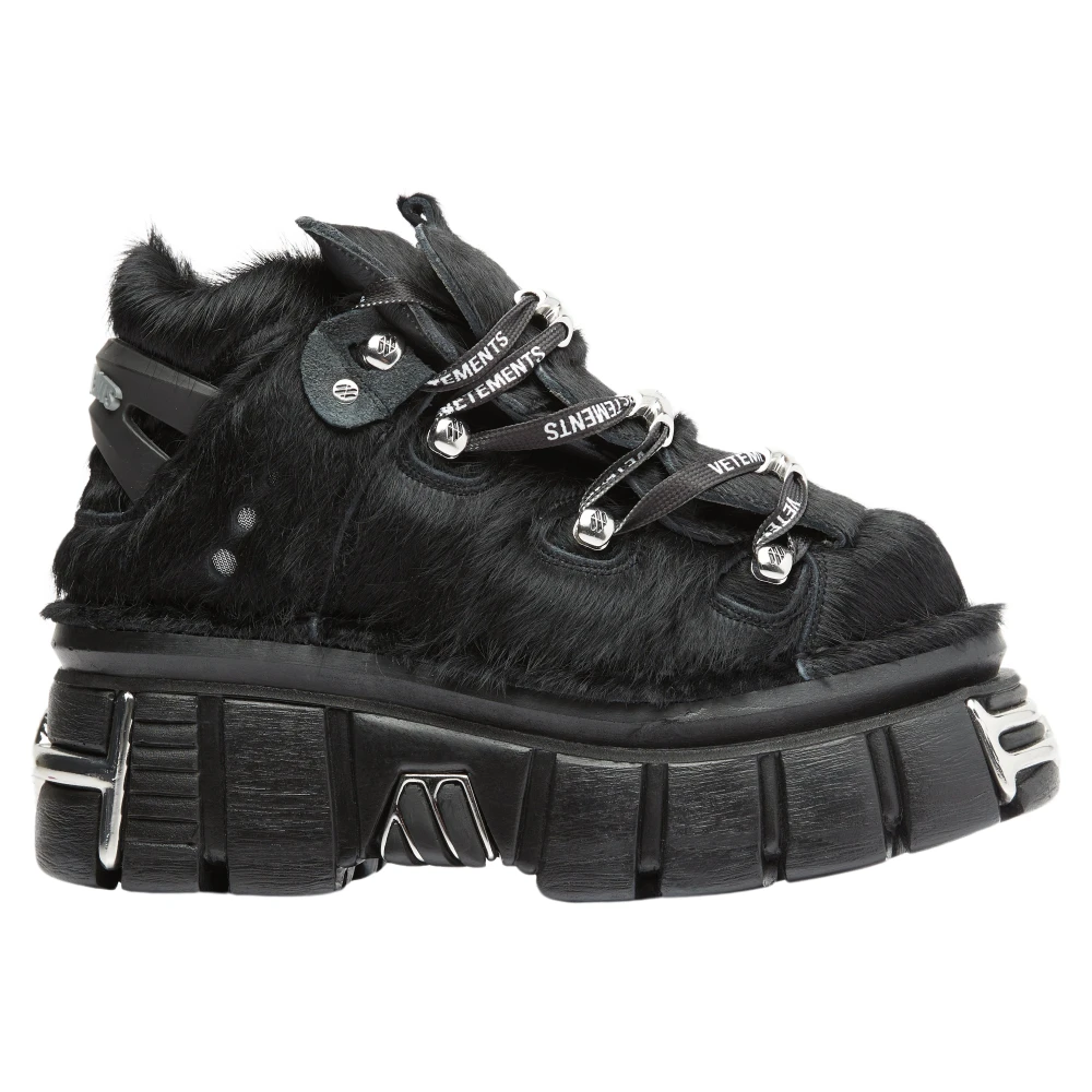 Vetements Chunky Fur Platform Sneakers Black, Dam