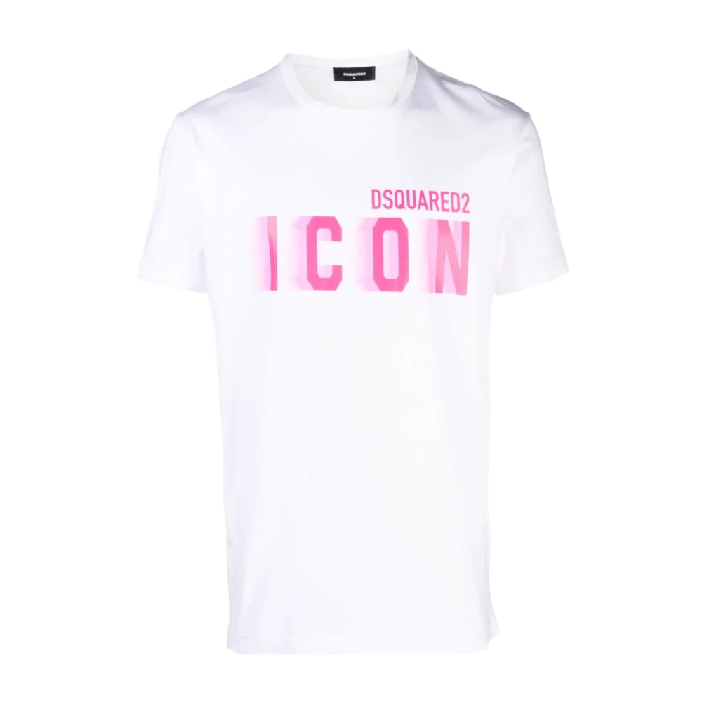 Dsquared2 Wit Icon Roze Fluorescerend T-Shirt White Heren