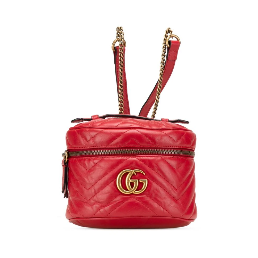 Gucci Vintage Women's Red Pre-Owned Mini Gg Marmont Quilted Backpack