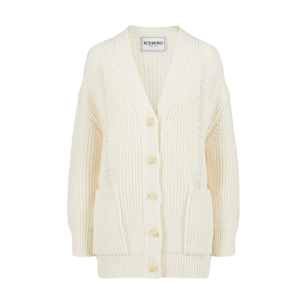 Iceberg Chunky Gebreide V-Hals Trui White Dames