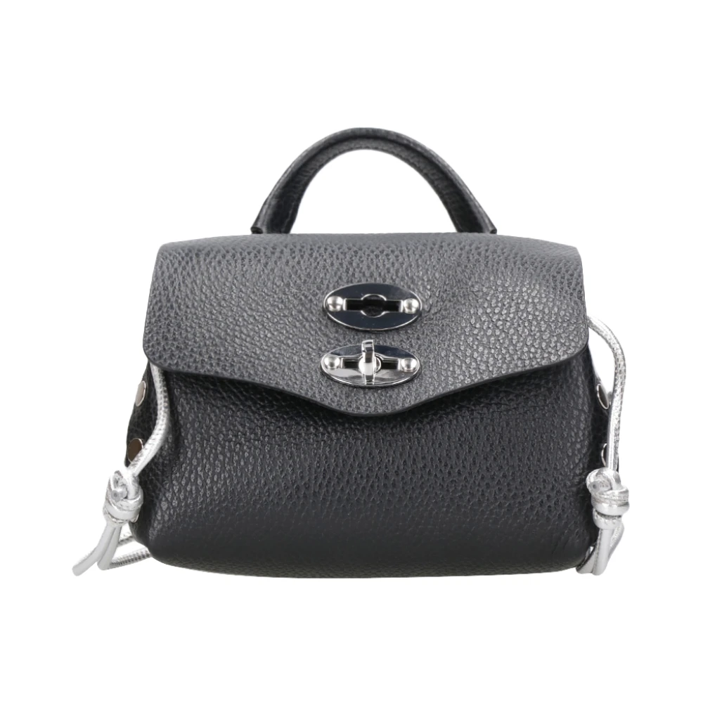 Zanellato Zwarte leren schoudertas met studs Black Dames