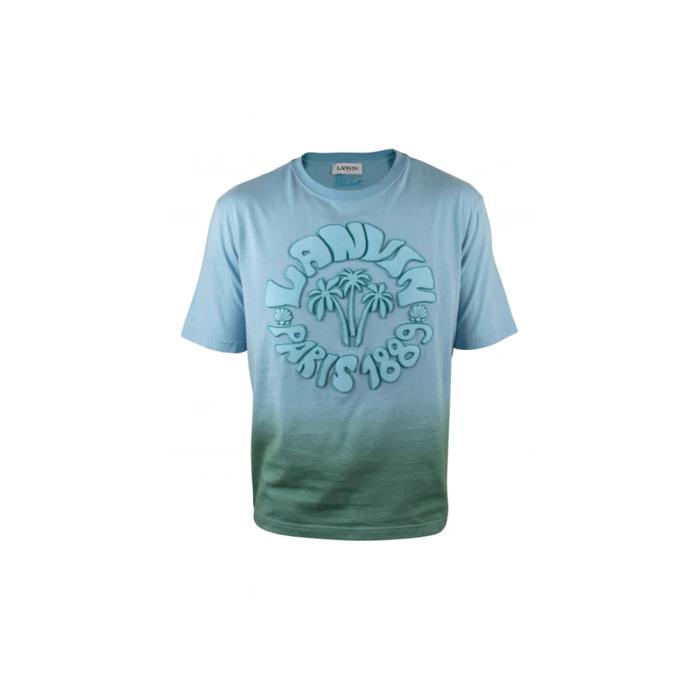 Lanvin T-shirt van gradient blauw katoen met logo en palmbomen Blue Heren