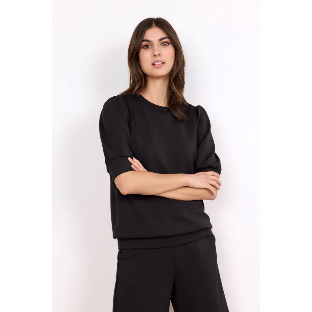 Soyaconcept Zwarte Comfortabele Trui met Korte Mouwen Black Dames