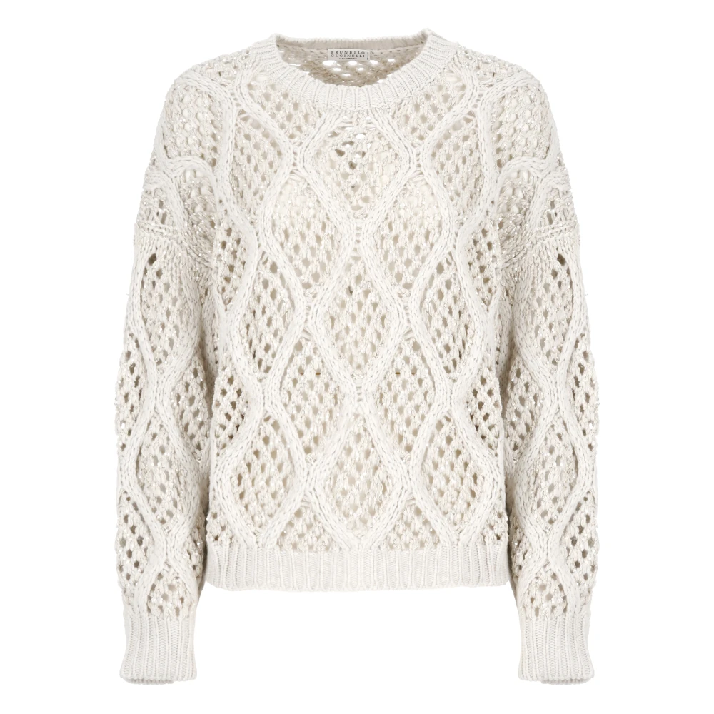 BRUNELLO CUCINELLI Ivoor Kasjmier Trui met Lurex Details Beige Dames