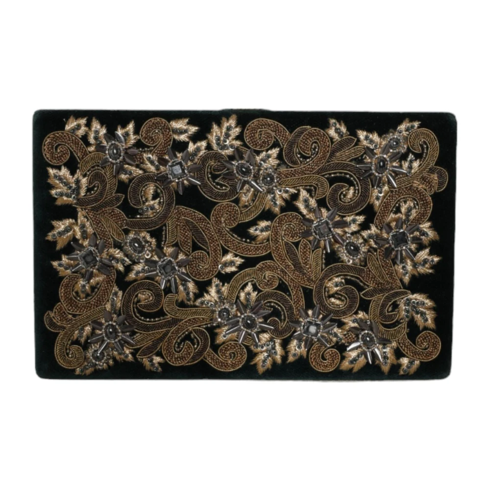 Dolce & Gabbana Zwart Velvet Bloemen Geborduurde Clutch Black Dames