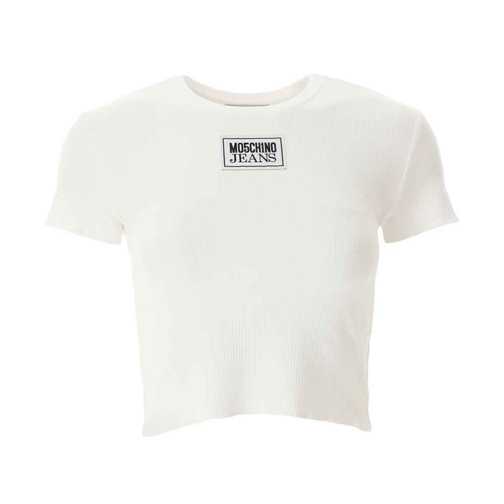 Moschino Logo Patch Cropped T-Shirt White Dames
