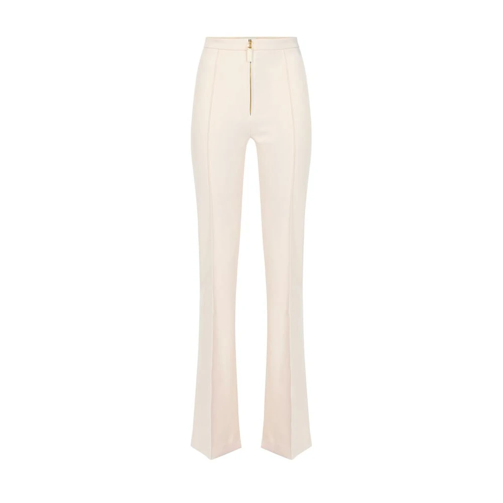 Elisabetta Franchi Beige Trousers In Double Layer Crêpe With Zip - Female - Wide Trousers - S - Trousers