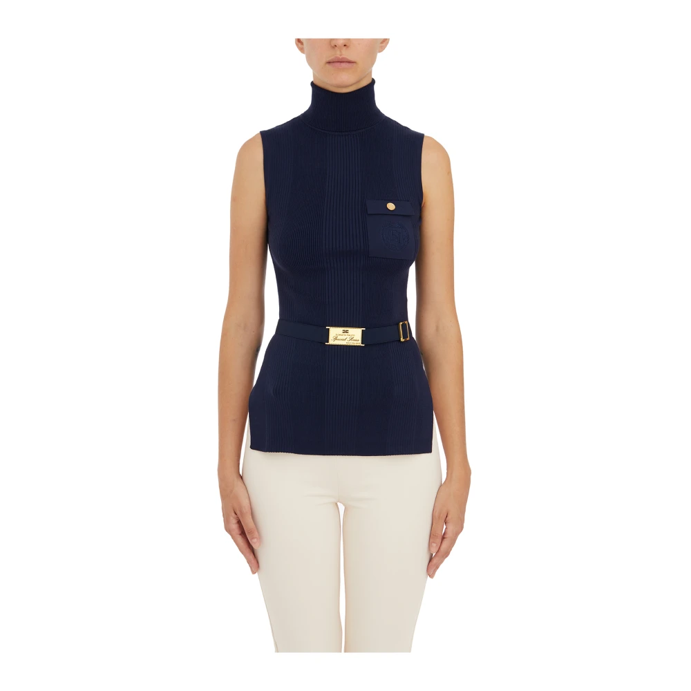 Elisabetta Franchi Geribbelde Dolcevita Top Blue Dames