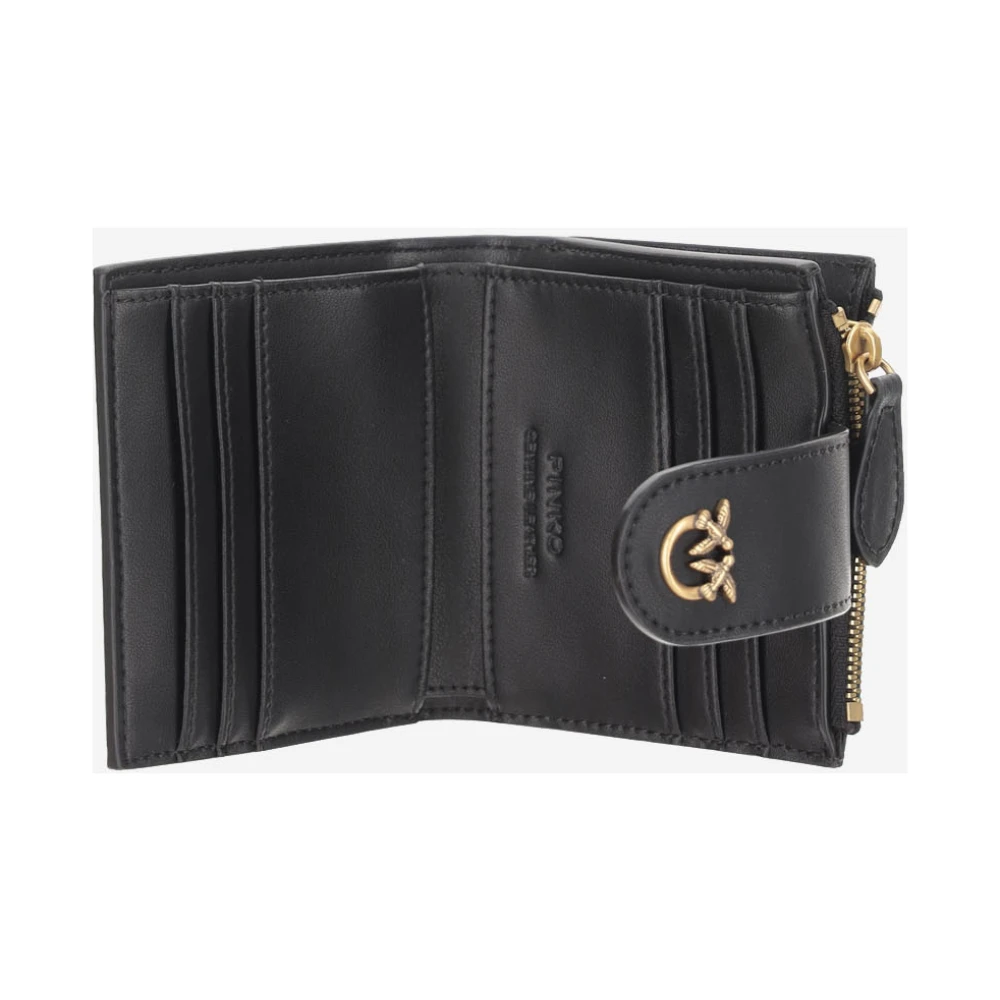 pinko Leren Portemonnee Love Birds Diamond Cut Black Dames