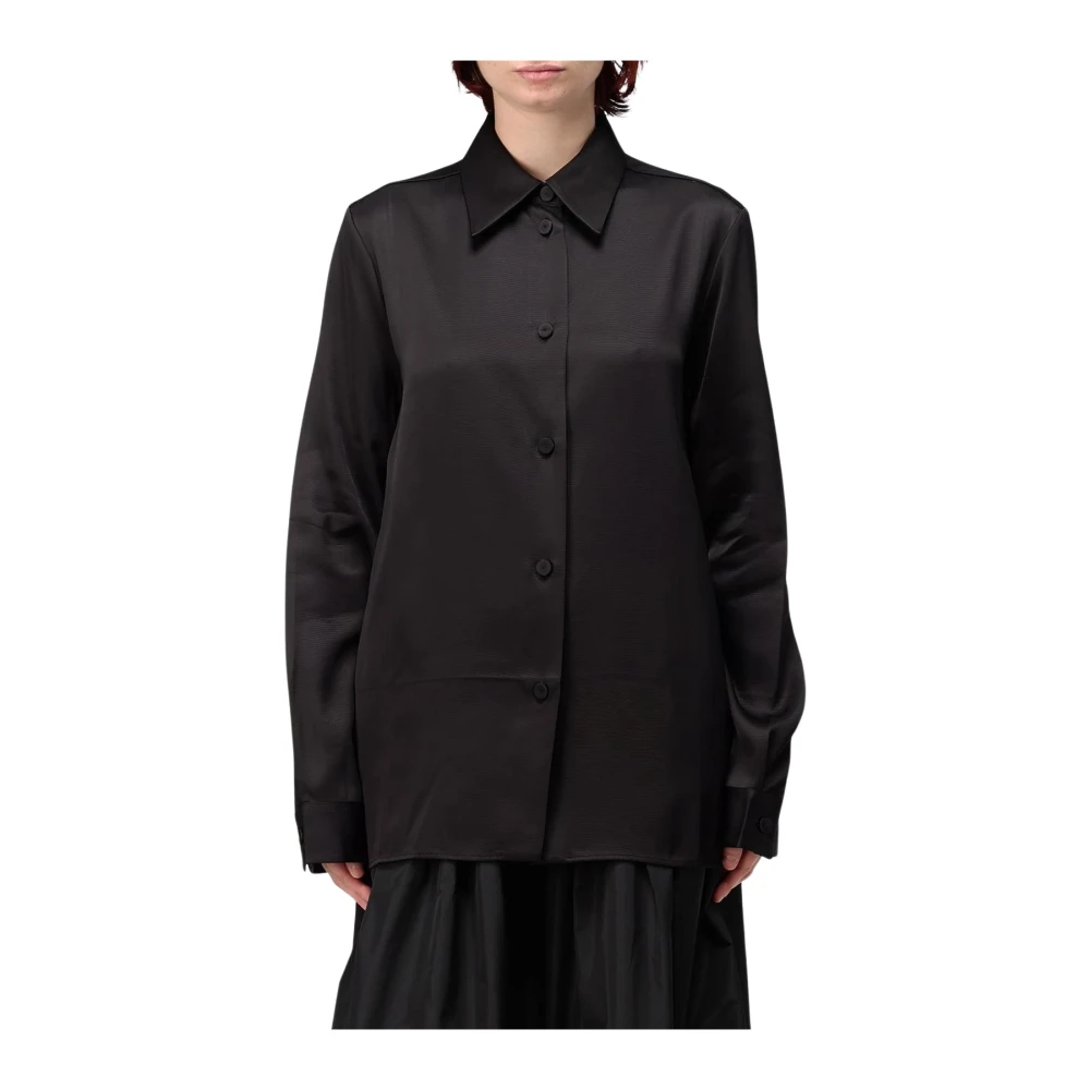 Jil Sander Women's Black Shirts,, Silk Satin Blouse Shirt Extra Small