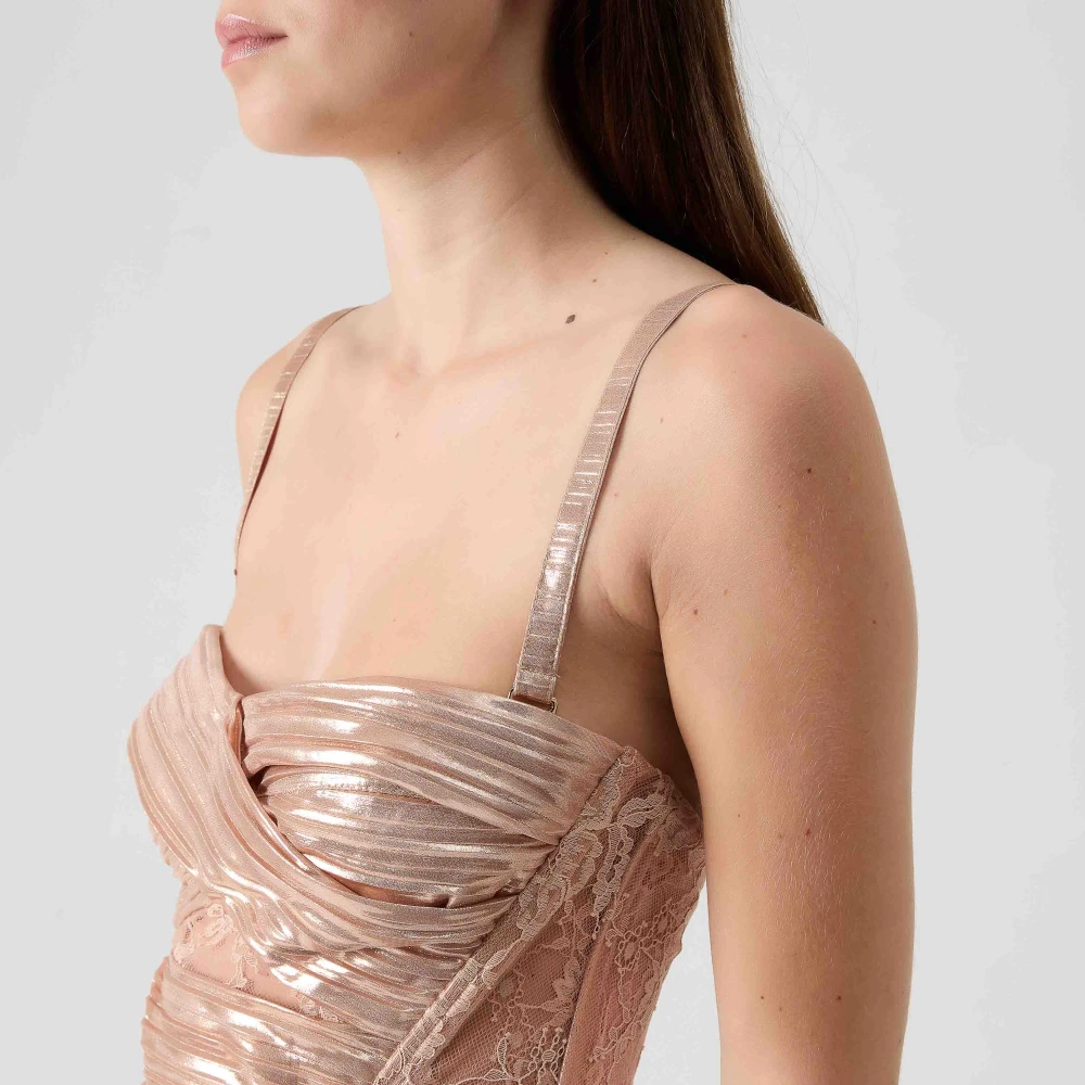 Sabina Musayev Korte jurk met kanten details Beige Dames