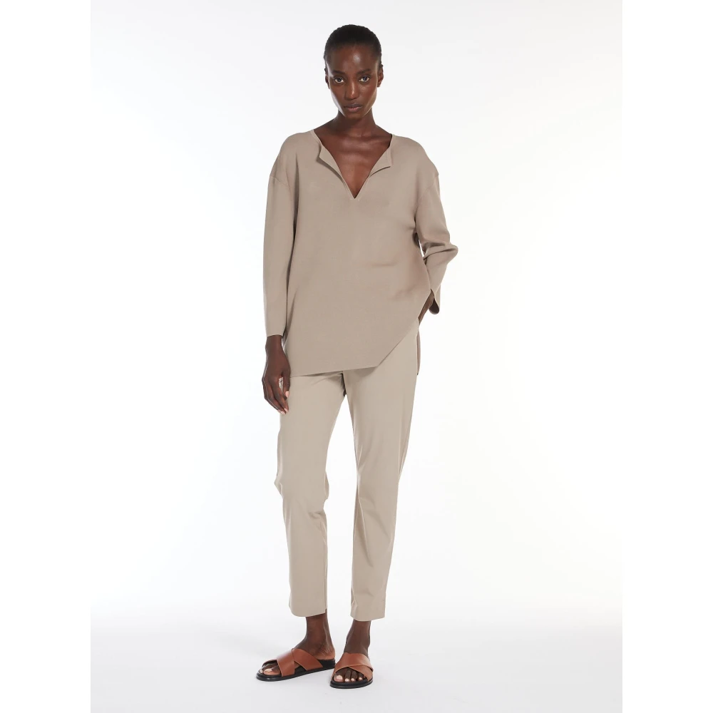 Max Mara Technische Jersey Broek met Franse Zakken Beige Dames