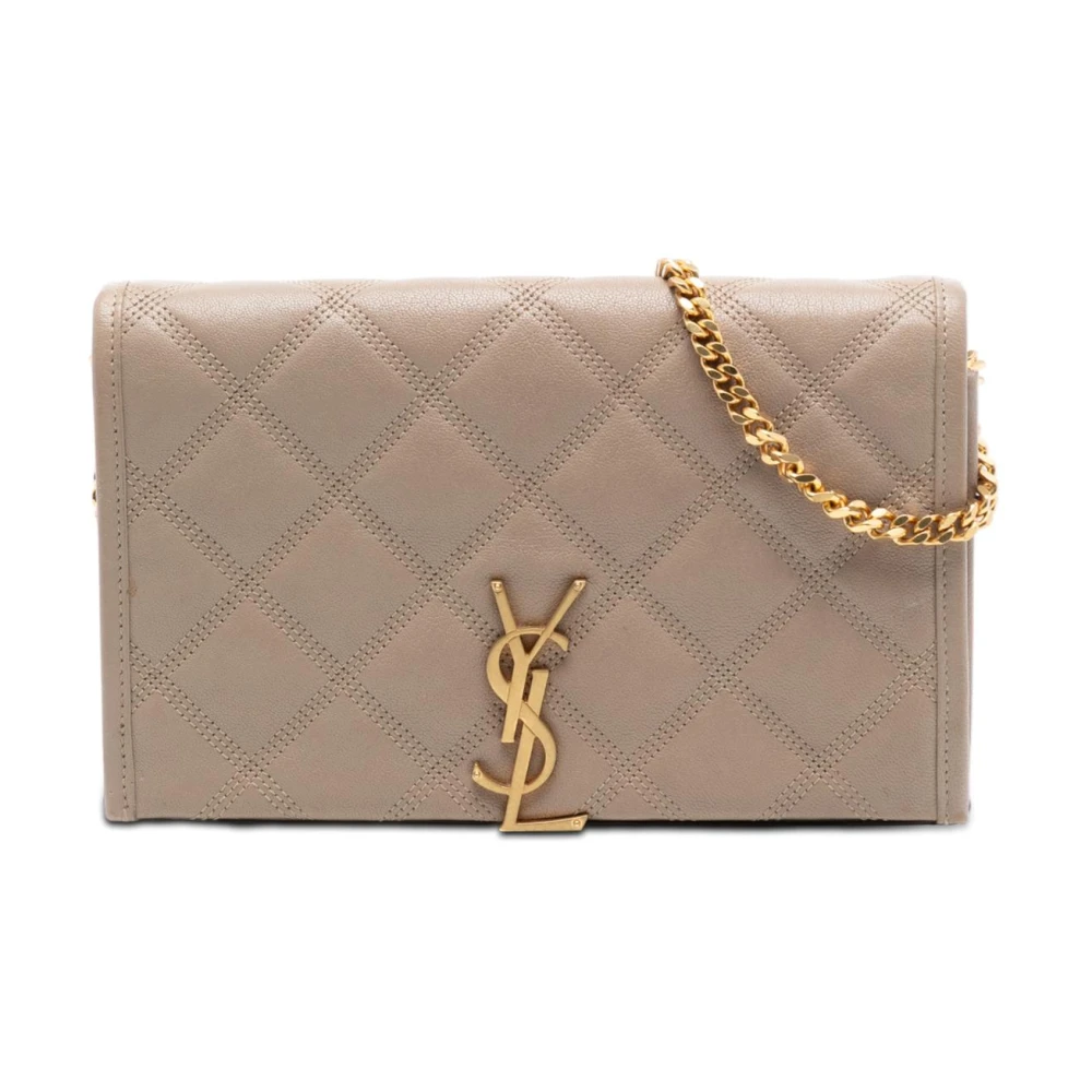 Saint Laurent Vintage Women's Brown Pre-Owned Quilted Leather Wallet On Chain