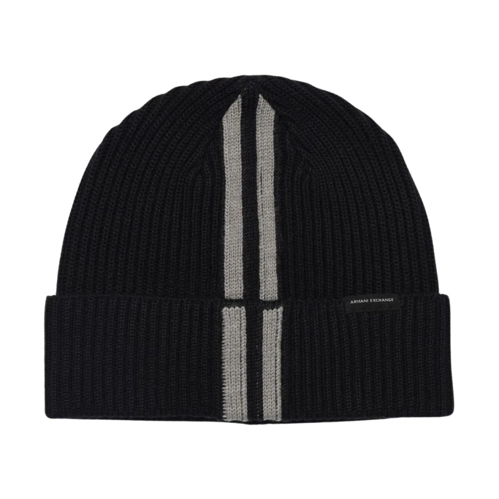 Armani Exchange Uomo Blu Ribbed Knit Beanie
