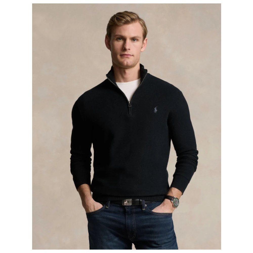 Polo Ralph Lauren Honeycomb Half-Zip Katoenen Sweater Black Heren