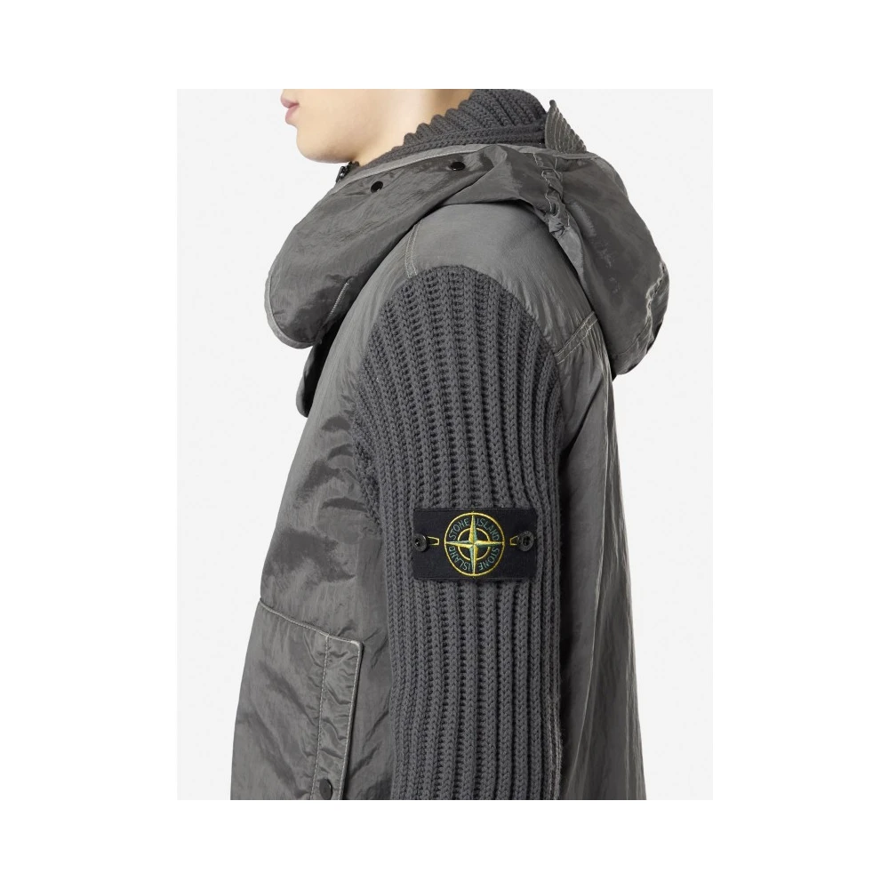 Stone Island Metallic Nylon Hoodie met Afneembare Capuchon Gray Heren
