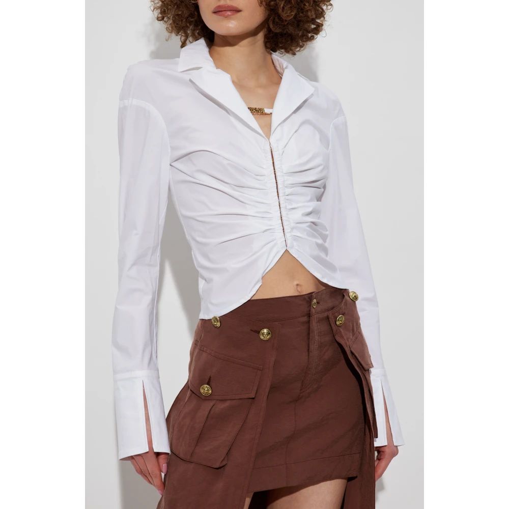 Versace Jeans Couture Katoenen shirt met drapering White Dames