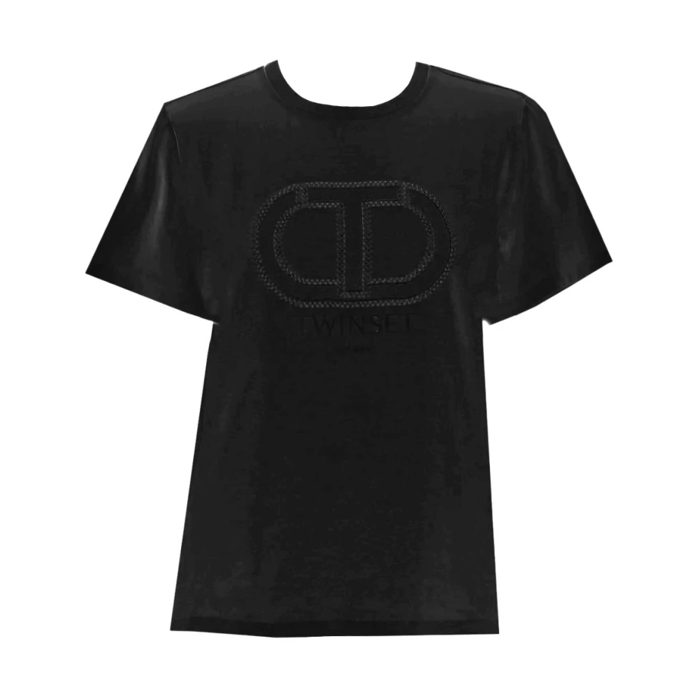 Twinset Katoenen Jersey T-shirt met kralen T Black Dames