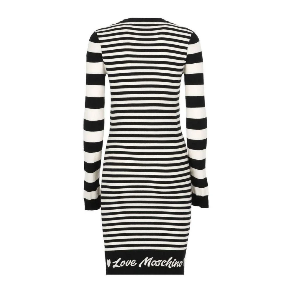 Love Moschino Gestreepte Logo Gebreide Jurk Black Dames
