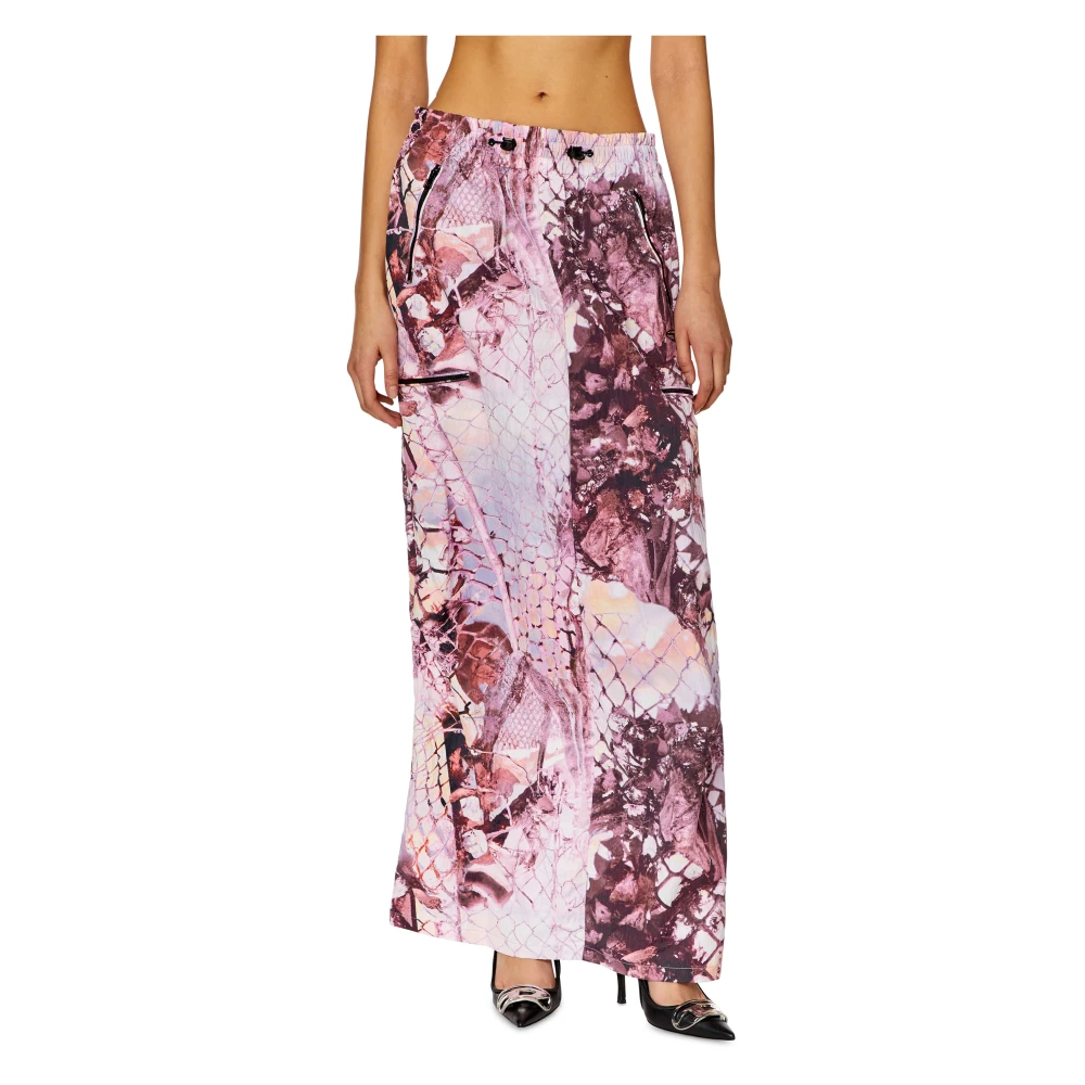Diesel Long skirt in printed crinkled nylon Multicolor Dames
