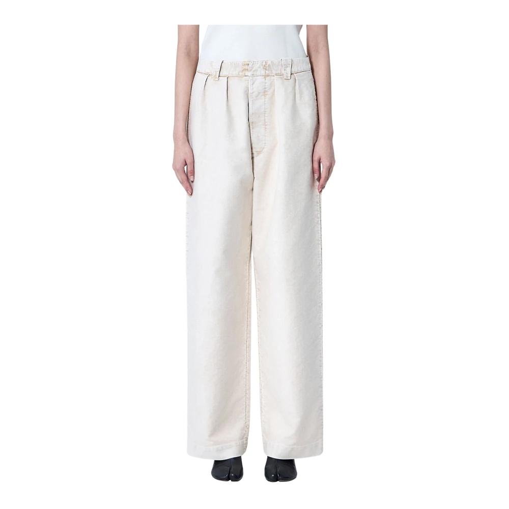 Maison Margiela Women's Beige Wide Trousers, Xs, Cotton Wide Leg Trousers