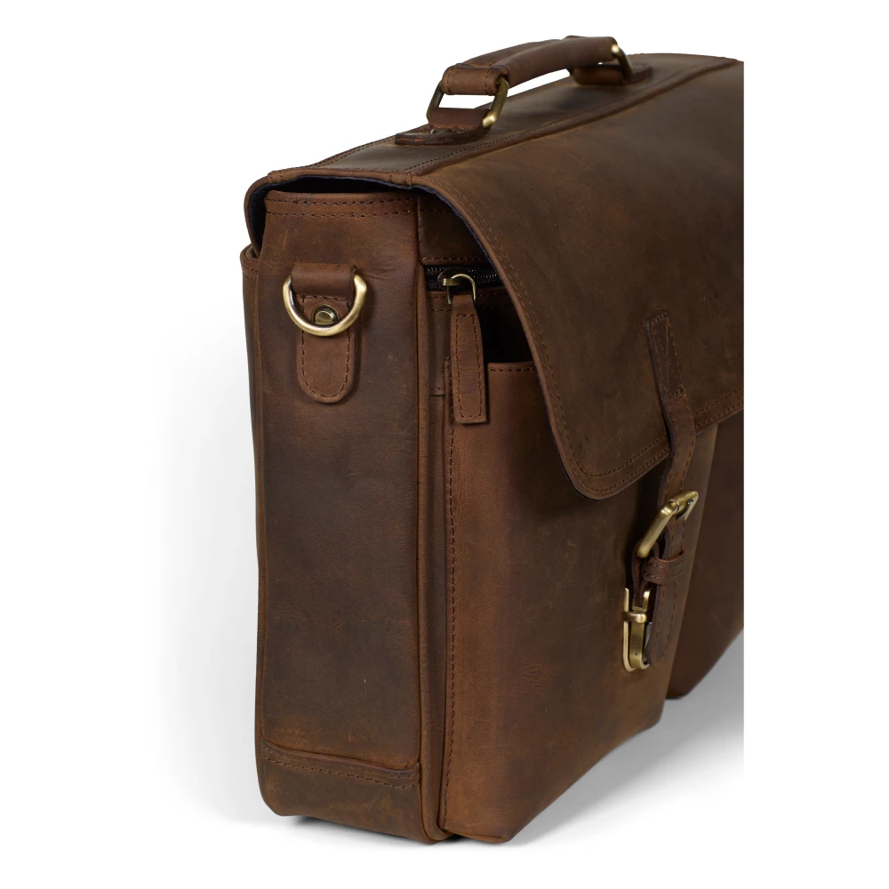 Howard London Bruin leren laptoptas Brown Heren