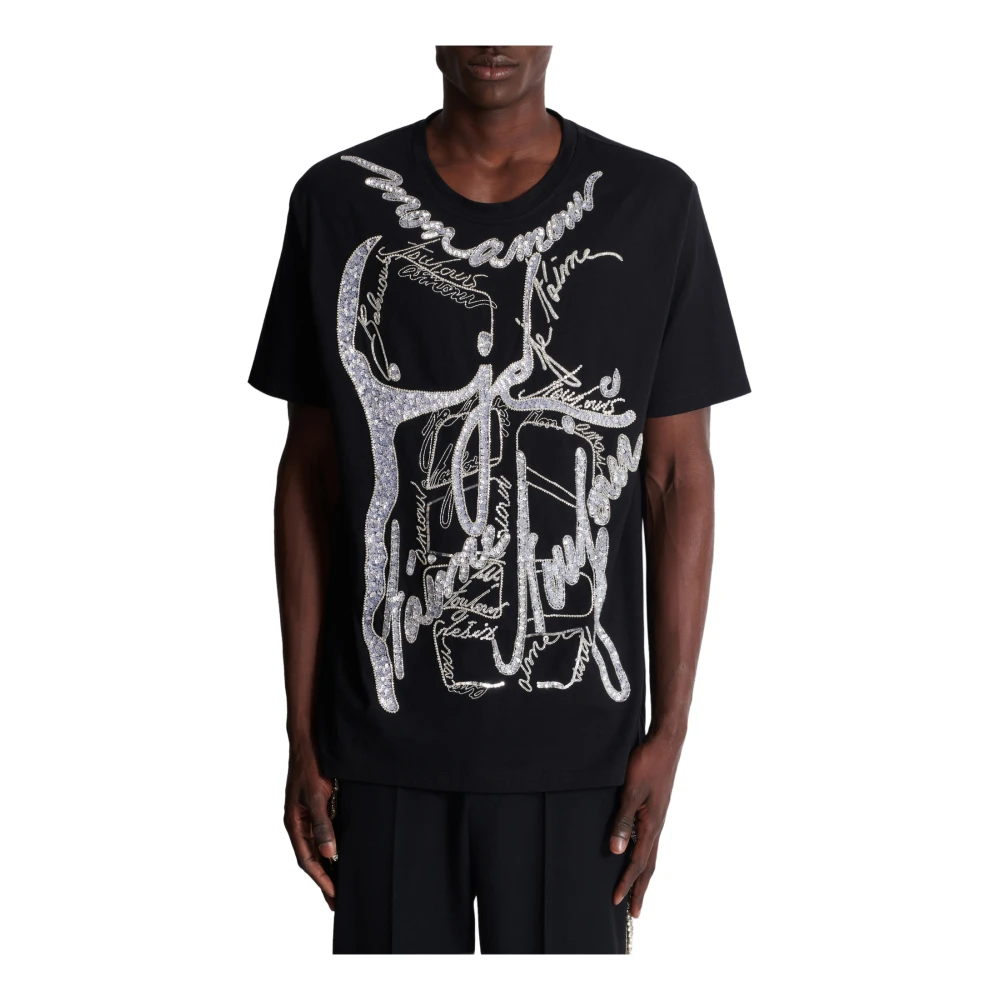 Balmain T-shirt met torso en 'Love Letter' borduurwerk Black Heren