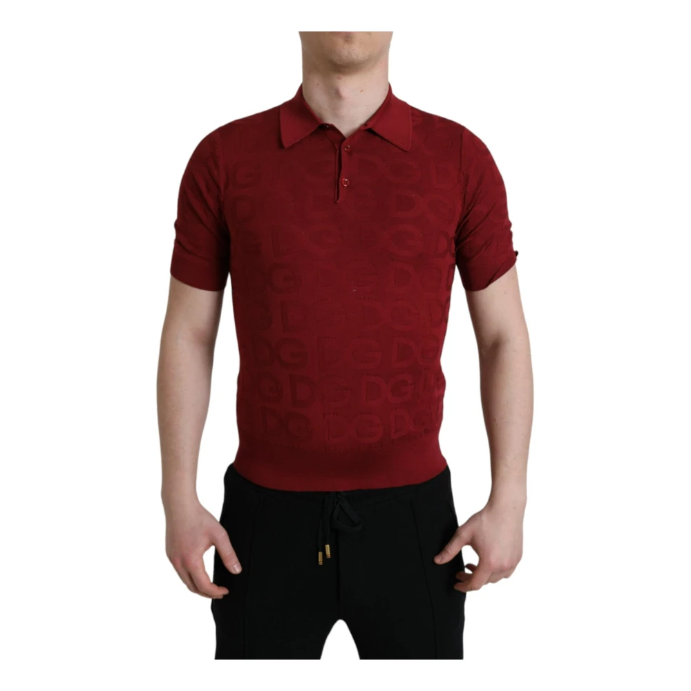 Dolce & Gabbana Rode Zijden Logo Polo Shirt Brown Heren