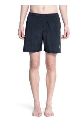 black-nylon-elastic-waistband-drawstring-shorts
