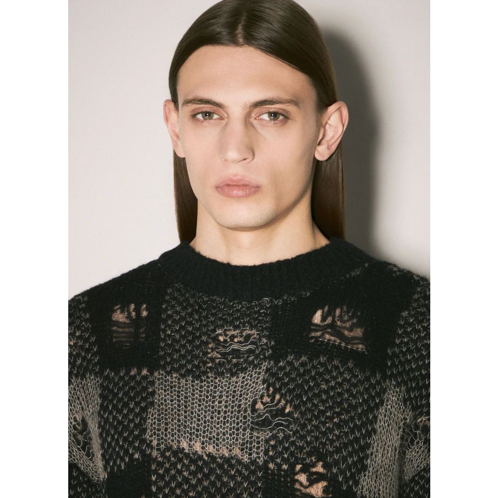 Our Legacy Versleten Open Gebreide Crewneck Sweater Black Heren