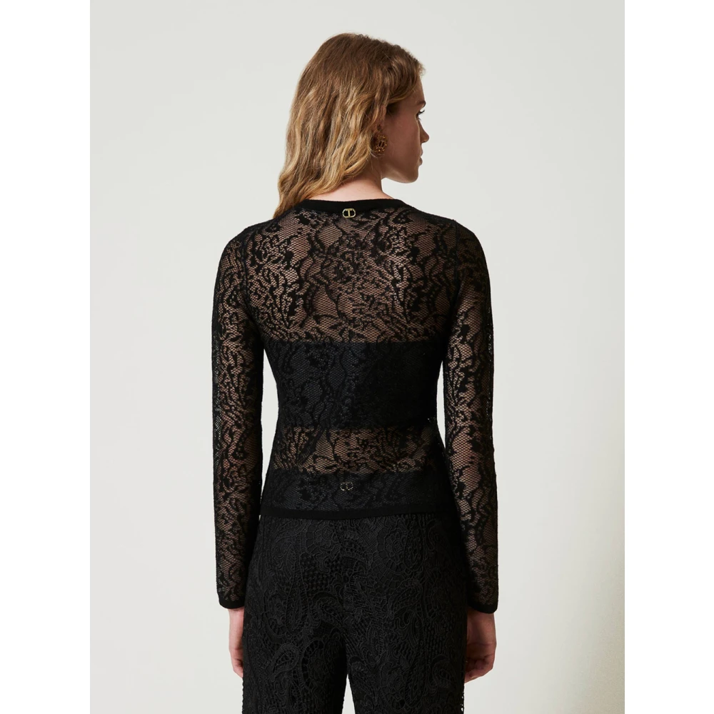 Twinset Zwart Kant Jacquard Trui Black Dames
