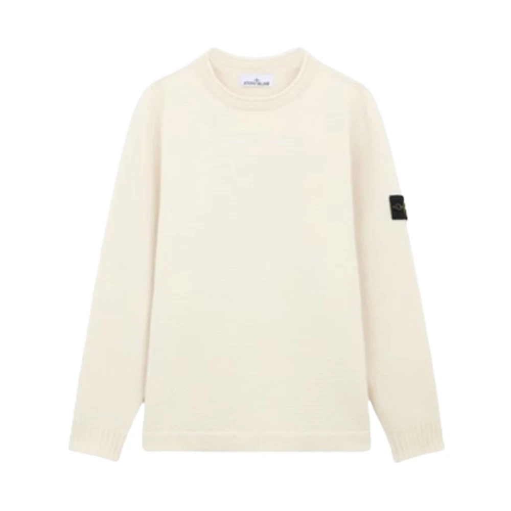 Stone Island Geribbelde Crewneck Trui Lamswol Natuurwit Beige Heren
