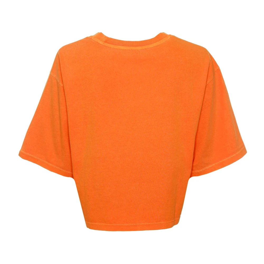 closed Geribbelde Ronde Hals T-Shirt Orange Dames