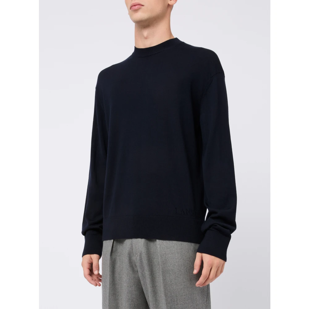 Laneus Blauwe Trui Kasjmier Wol Lange Mouw Blue Heren