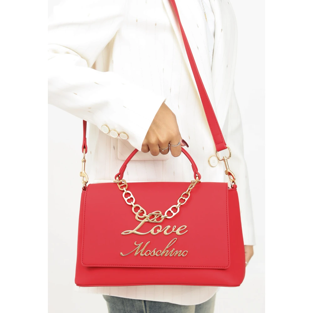 Love Moschino Rode handtas met gouden logoketting Red Dames