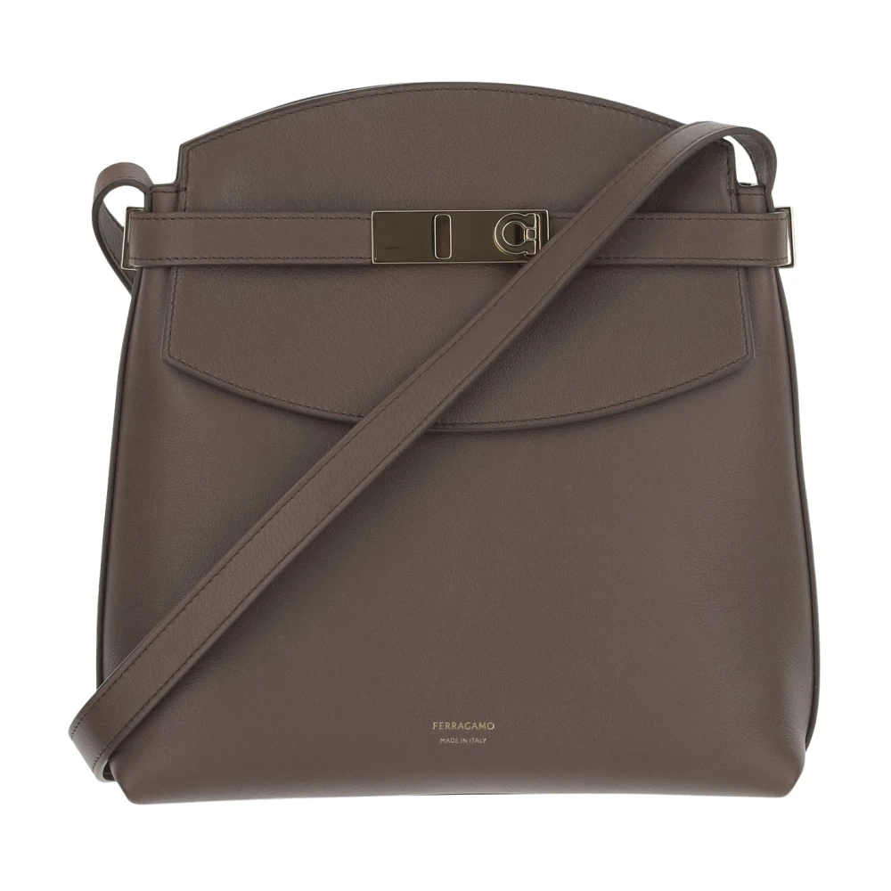 Salvatore Ferragamo Schoudertas van kalfsleer met logo Brown Dames
