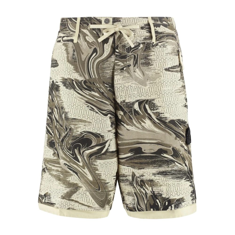Stone Island Linnen Bermuda Shorts met Trekkoord Tailleband Multicolor Heren