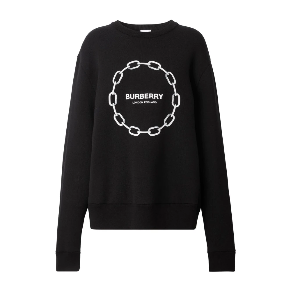 Burberry Chain-Print Wool-Cotton Sweatshirt Black Dames