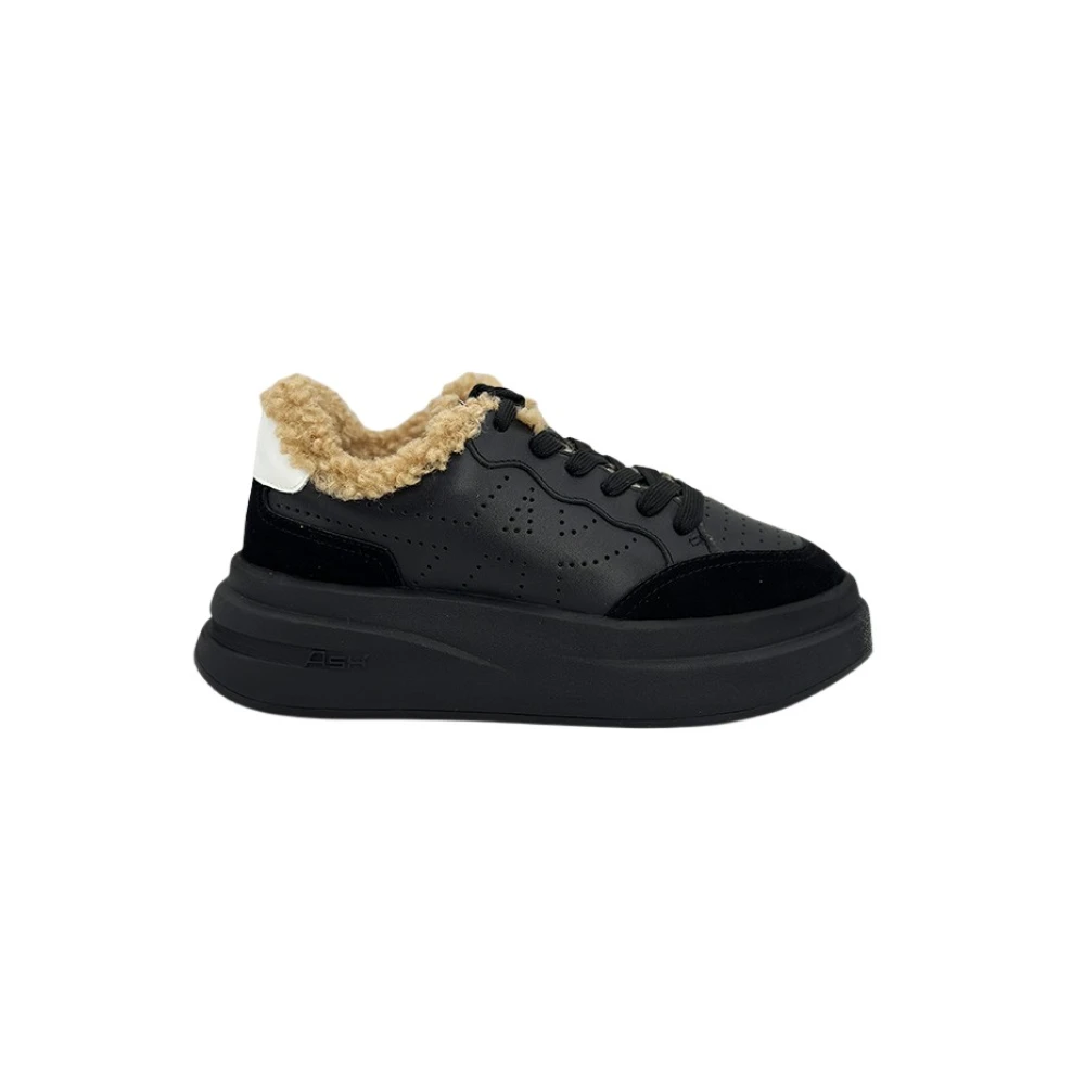 Ash, Skor, Dam, 37 EU, Läder, Svarta lädersneakers med foder i päls