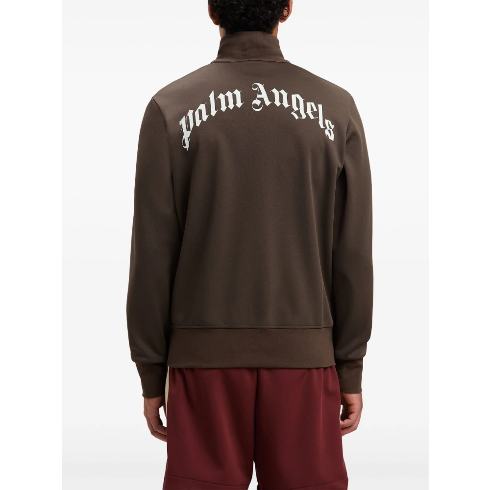 Palm Angels Bruine Logo Print Rits Jas Brown Heren